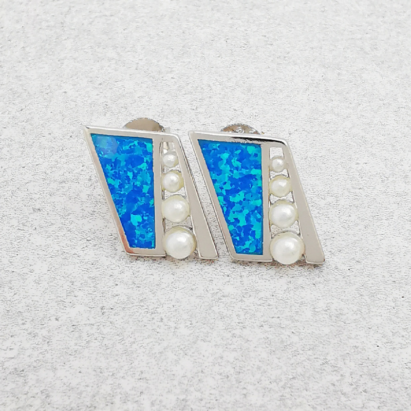 Silver Earrings With Opal And Pearls, 925 Trial