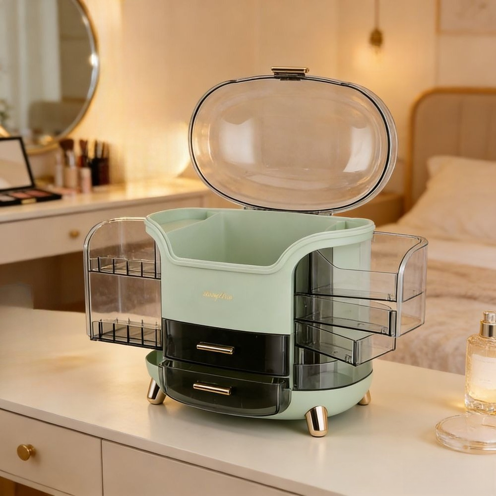 TEMU Makeup Organizer, Large Capacity Rotating Cosmetic Storage Rack, Vanity Box With Drawers, Desktop Storage Solution For Cosmetics, Jewelry,