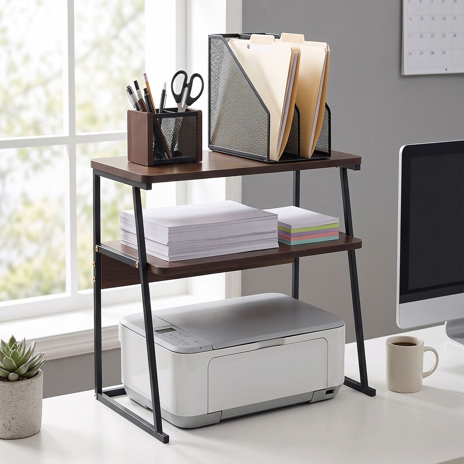 Three-Tier Desktop Storage Rack and Bookshelf