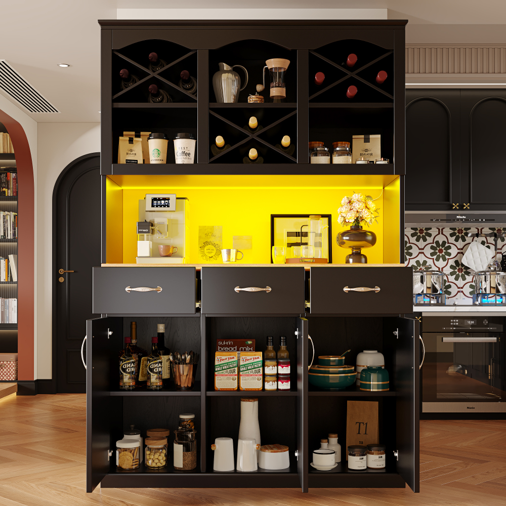 Image of High Kitchen Cabinet 120x40x180 Cm With And 3 Drawers – Multipurpose Buffet And Storage Furniture With Adjustable Shelves, Magnetic Doors, And Tilt Protection For Kitchen And Dining Room