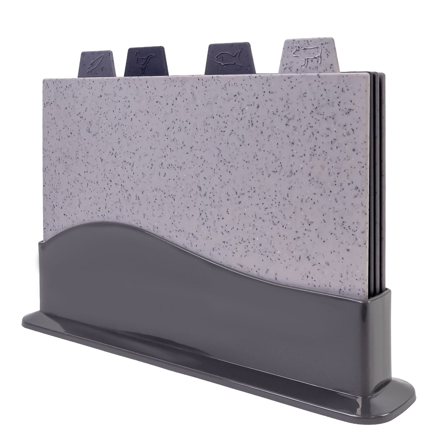 Image of Cutting Board Set 5pcs With 4 Boards And 1 Plastic Holder In Grey - Bpa-free Kitchen Board With Index For Vegetables, Meat, Fish, Poultry, Chopping Board