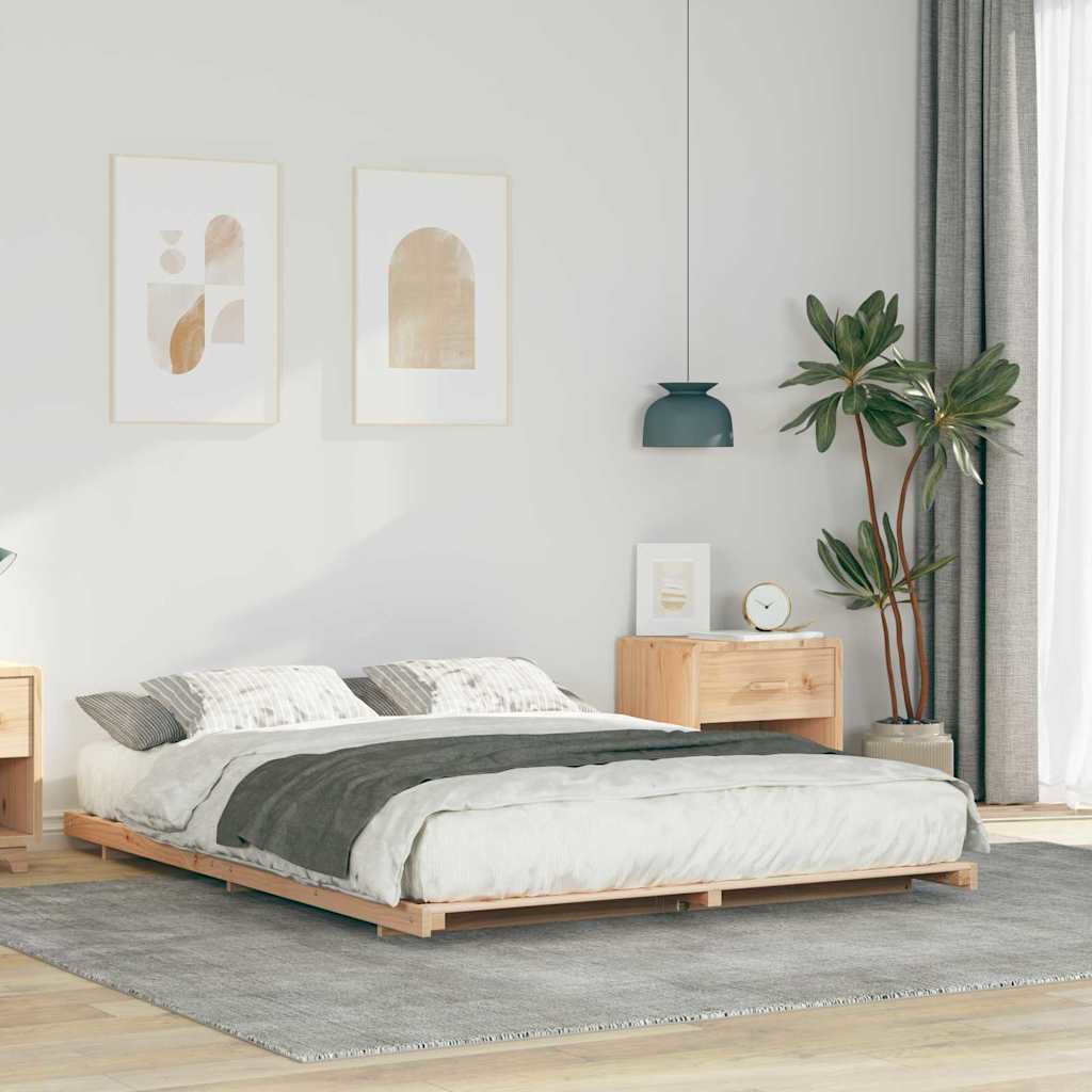 Vidaxl Bed Frame Brown 140 X 220 Cm Solid Pine Wood, Stylish Bedroom, Modern Bed Frame, Solid Wood, Space-, Minimalist Furniture For Adults