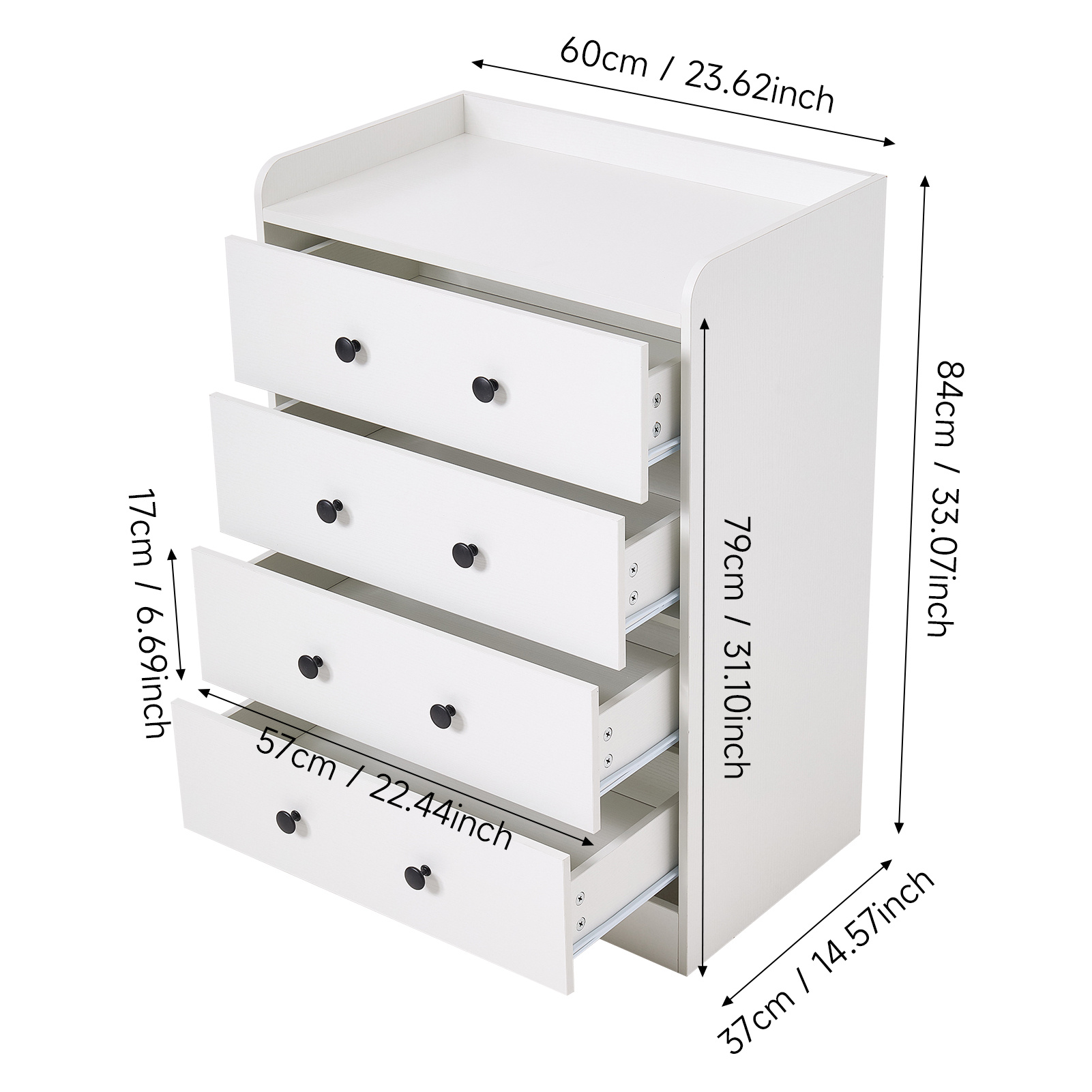 4-Drawer White Entryway Storage Cabinet & Nightstand, Multi-Purpose