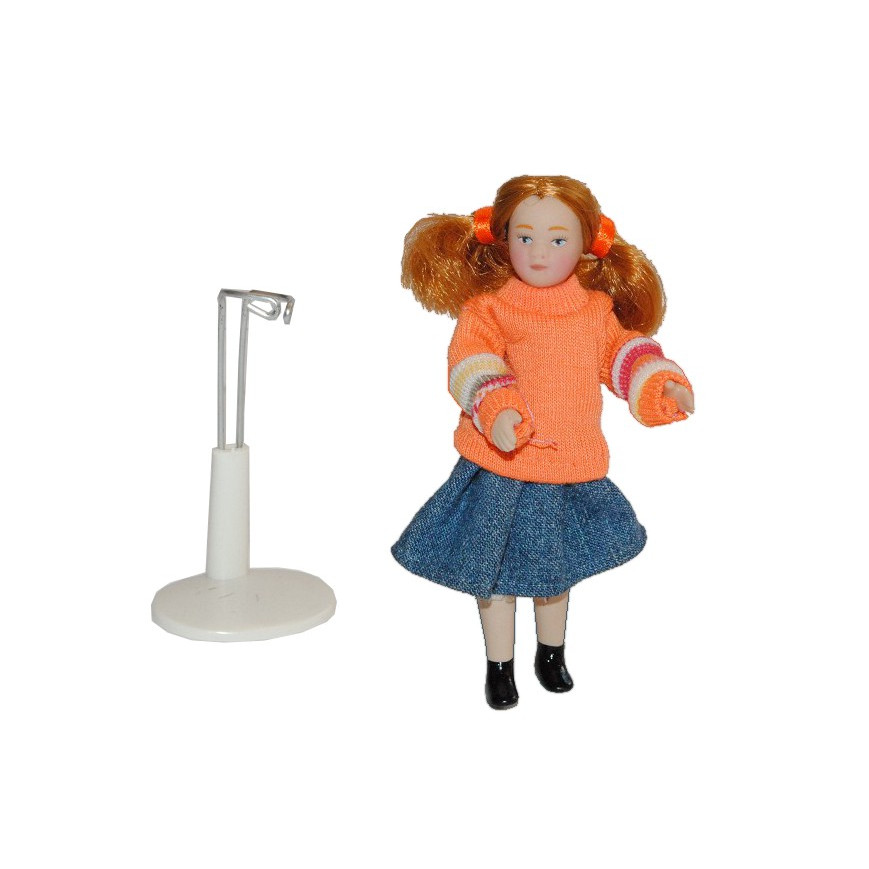 Woman / Mother Doll For Dollhouse - Scale 1:12 - With Real Hair - Doll Family - Nostalgic - Dollhouse