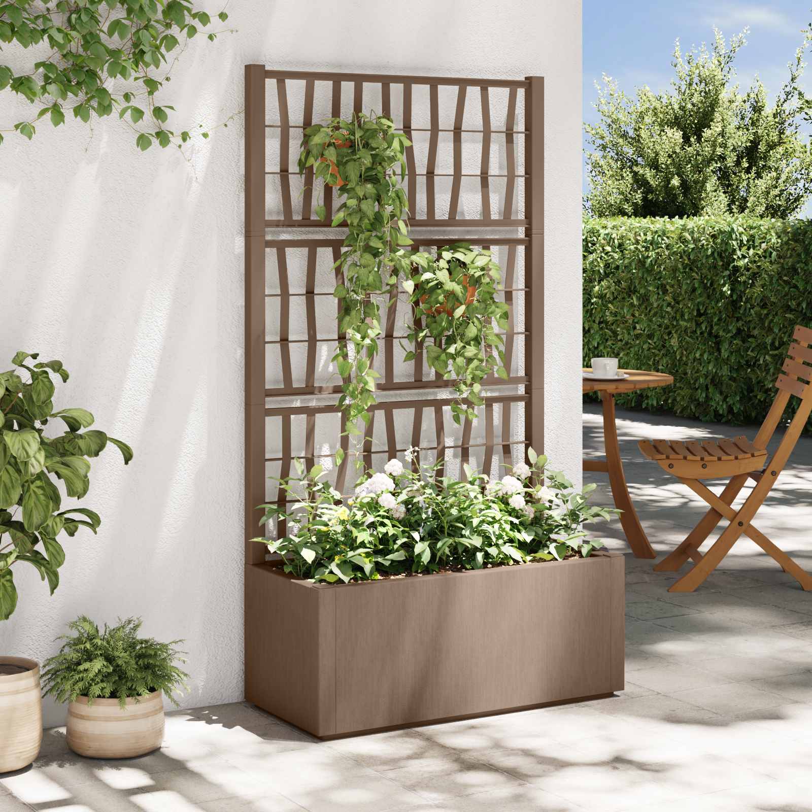Image of Vidaxl Garden Planter With Trellis, Brown, 80 X 36 X 140 Cm, Pp, For Garden And Terrace, Modern Planter With Trellis, Kit, Efficient Drainage Outdoor Flower Box