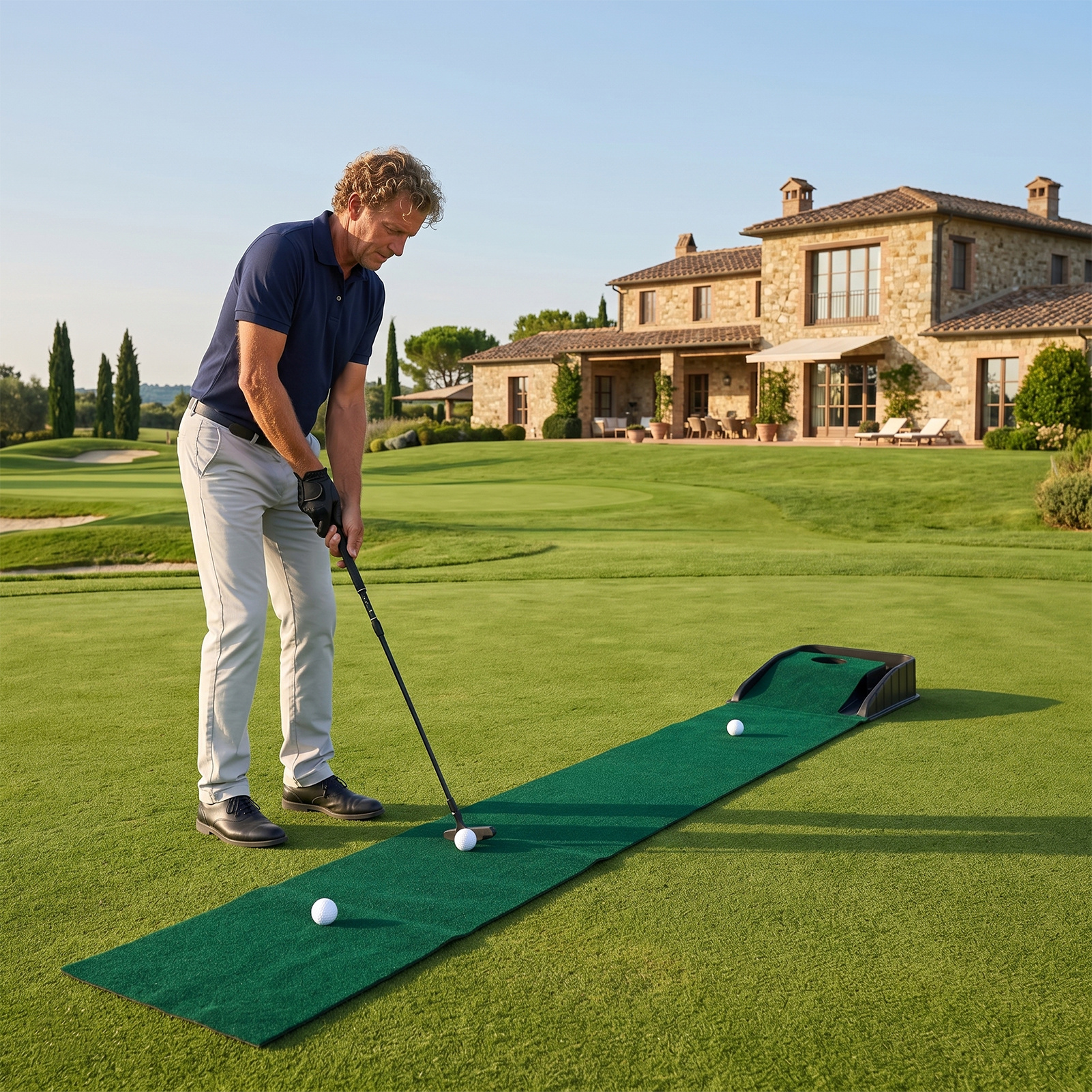 Golf Putting Mat Set with Return Path and Golf Putter