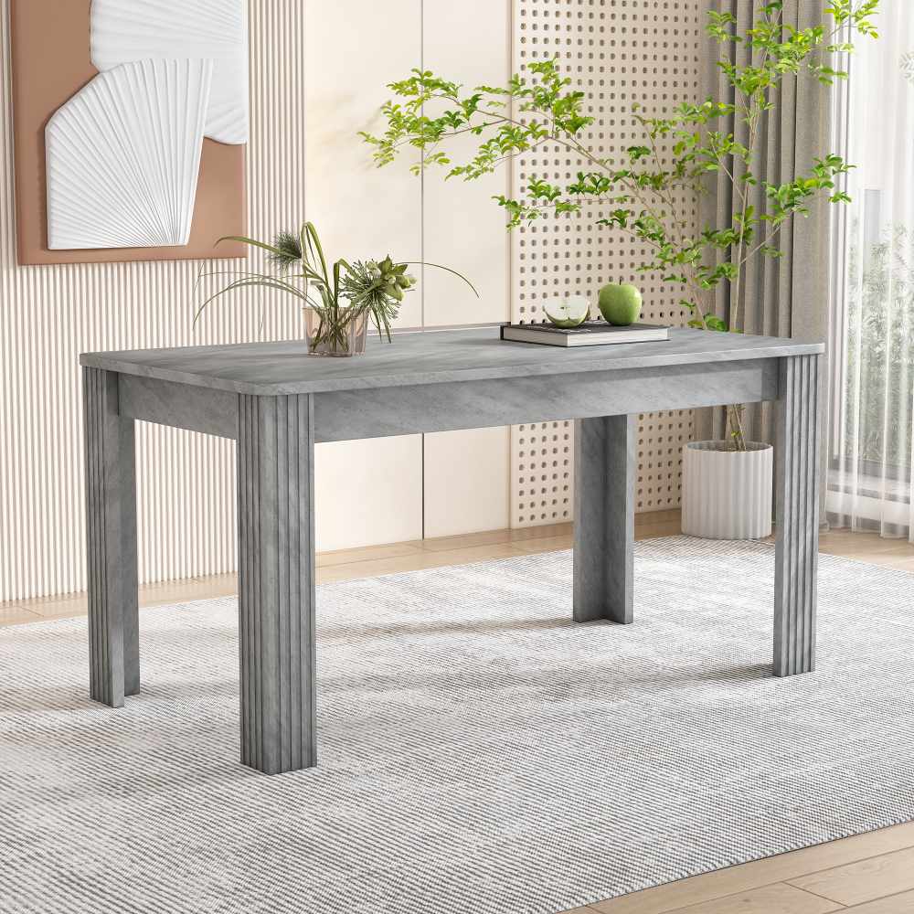 Image of Modern Wooden Table With Striped Decoration, Stable Thick Legs, Large Storage Surface, Easy To Care For And Assemble For Living Room And Dining Area