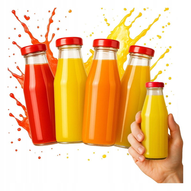 5 Bottles Of Juice 200ml Glass For Smoothie Milk With A Cap