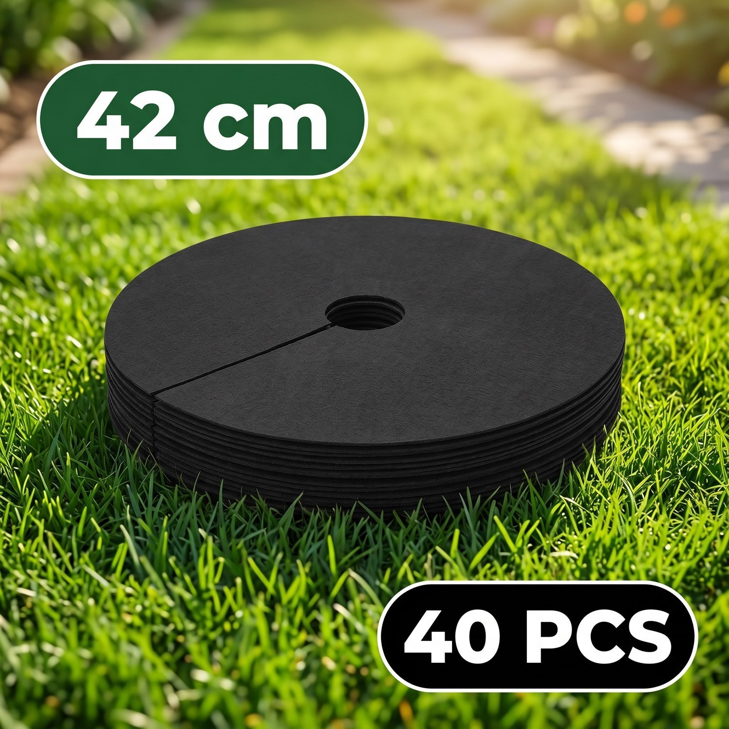 Image of Mulch Ring Mats – Non-woven Weed Barrier For Trees, Shrubs & Plants | Breathable Water-permeable Protector, Cold-proof Garden Ground Cover, Reusable Landscape Fabric Disc, Black (32/42/52 Cm)