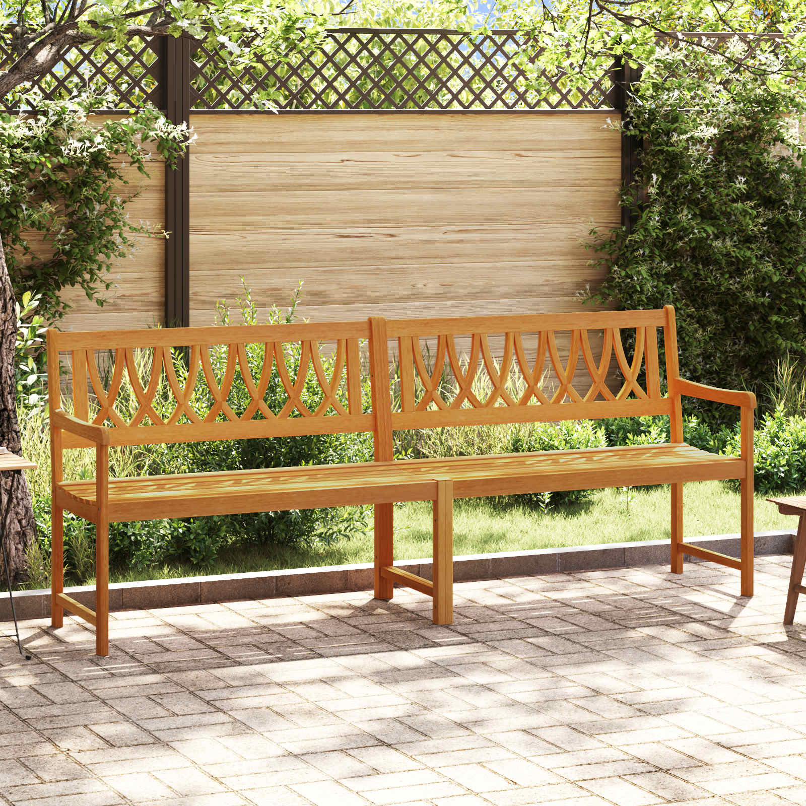 Image of Vidaxl Bank Outdoor Natural 220 X 55.5 X 90 Cm Solid Acacia Wood, Rustic Wooden Bench, Acacia Garden Furniture, Comfortable Terrace, Seating