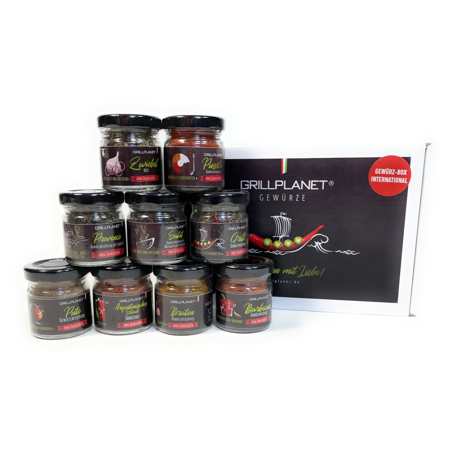Image of Grill Spices Seasoning Mix Gift Set With 9 Design Jars In Gift Packaging