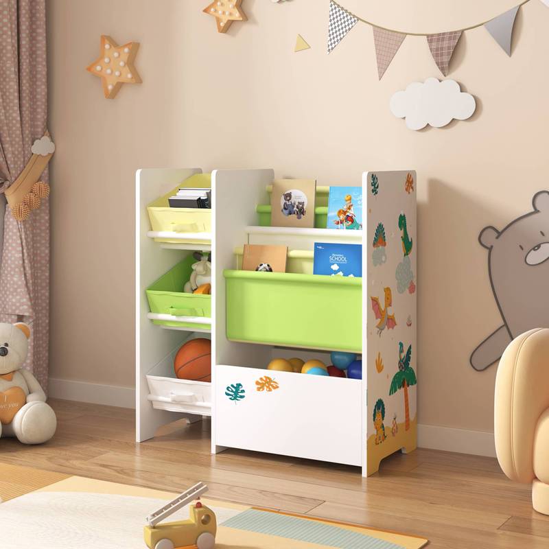 TEMU Vimianzo Scaffale per Bambini con 5 Scomparti e 3 Scatole Pieghevoli, 60 x 30 cm