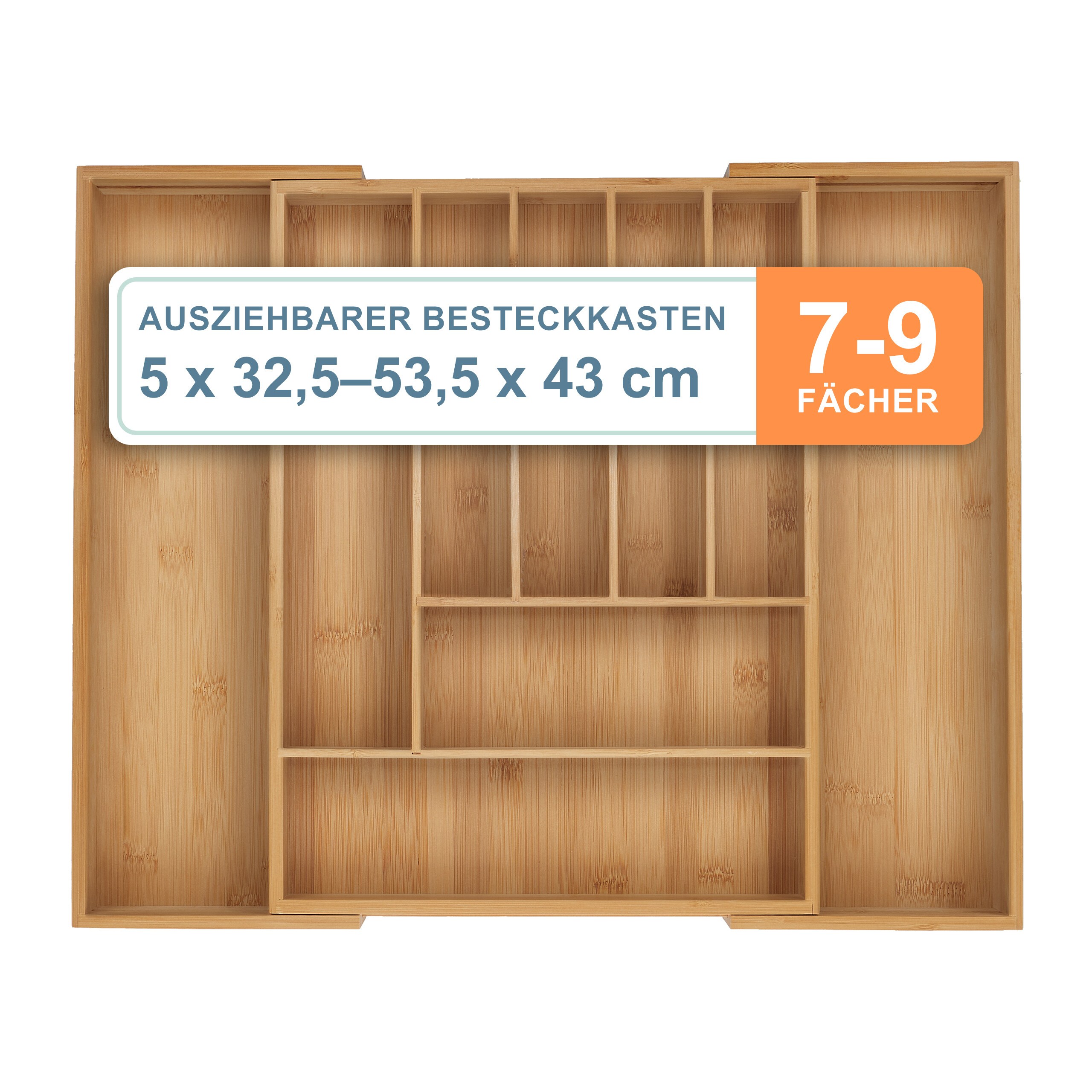 TEMU Utensil Drawer Organizer, 7-9 Compartments, Extendable, 5 X 32.5-53.5 Cm, Bamboo And Silicone, , Adjustable Width, Non-slip Feet, For Kitchen