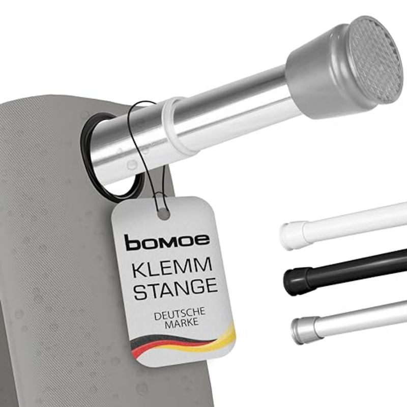 Image of Bomoe Telescopic Shower Rod, No-drill 115-200 Cm, Extendable – Clamp-on Curtain Rod, Non-slip Clamp Rod For Curtains – Chrome Shower Curtain Rod, No-drill Curtain Rod