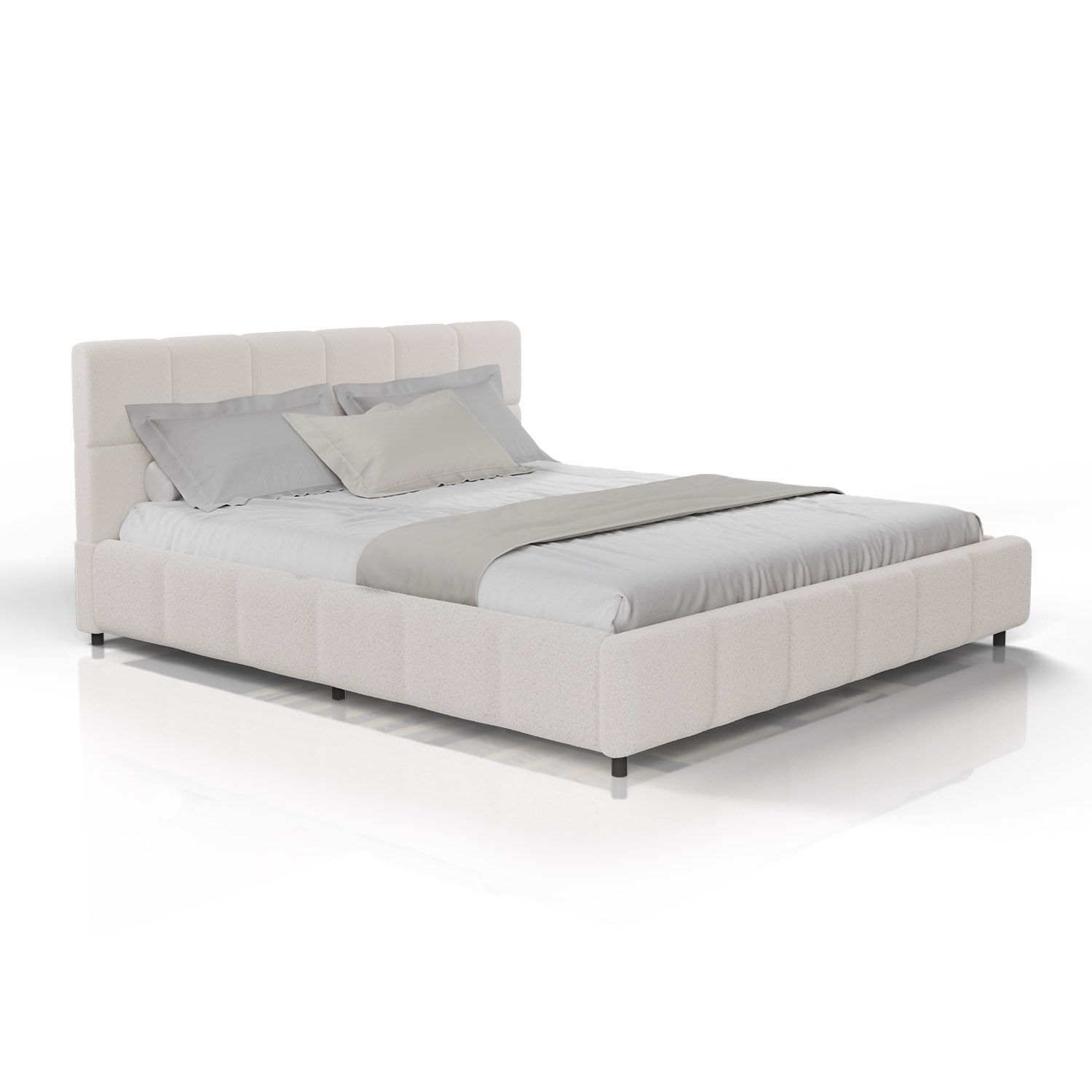 Florence Bouclé Upholstered Bed, Modern Bed With Headboard & Footboard, Sturdy Wood & Metal Frame, Slatted Base, 500 Kg Weight Capacity