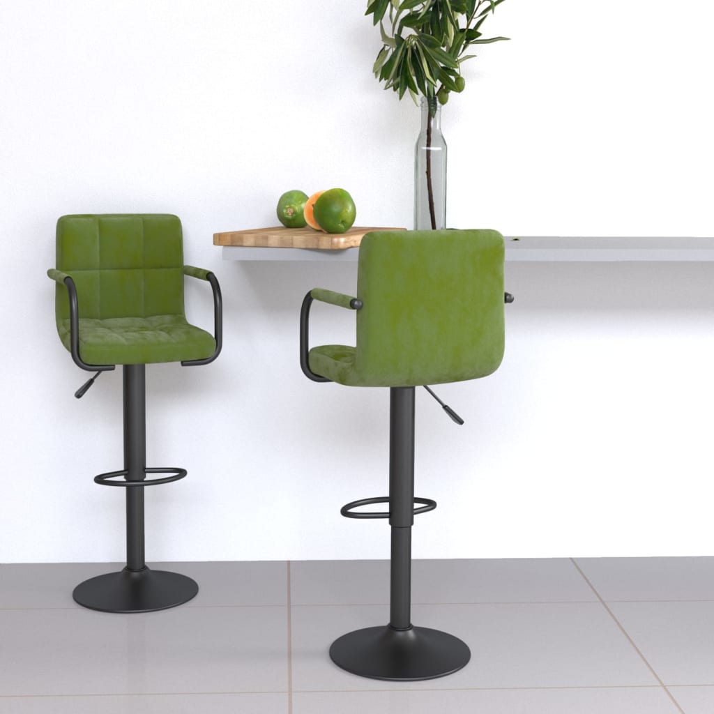 Vidaxl 2x Bar Stool With Armrests Height Adjustable Rotating Kitchen Stool Bar Chair Counter Stool Bar Stool Bistro Stool Light Green Velvet