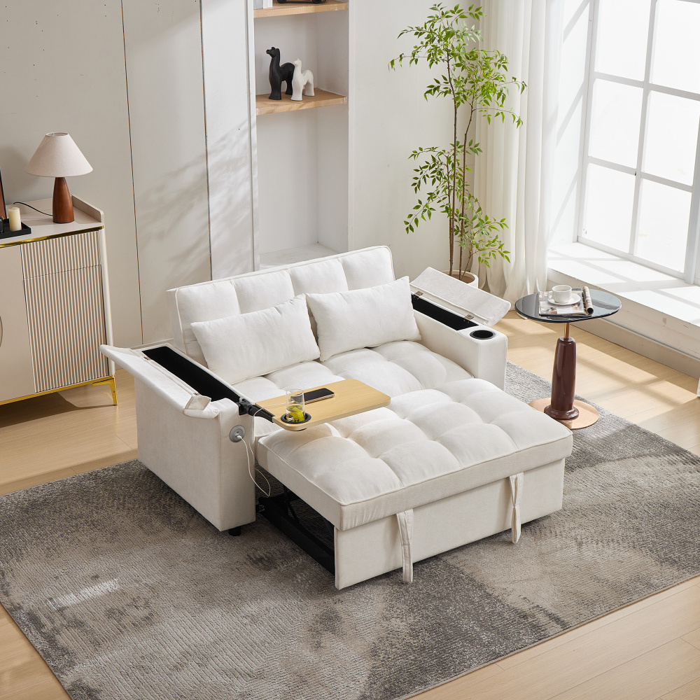 Space- Sleeper Sofa 140.5x74x82cm – Extends To 161cm – 3-position Adjustable (sit/lie) – Integrated Side Table & Cup Holder – Sturdy Wheels – Ideal For Guest Rooms, Small Apartments