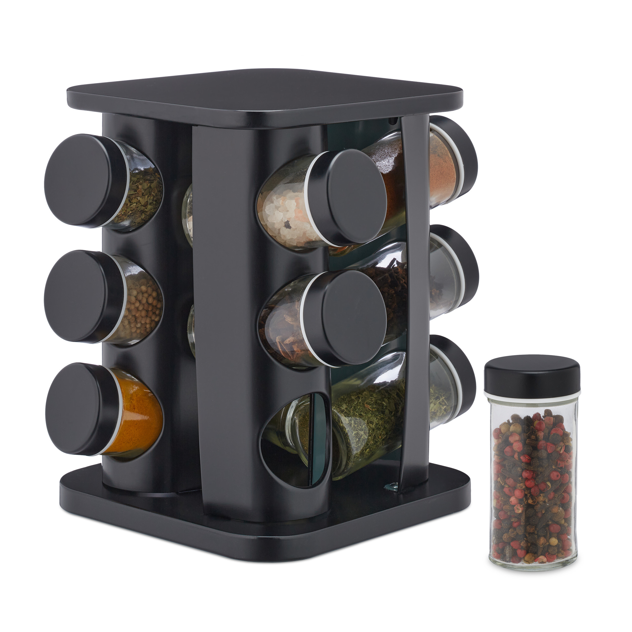 13th Spice Rack In Black/transparent - (w)20 X (h)22 X (d)20 Cm