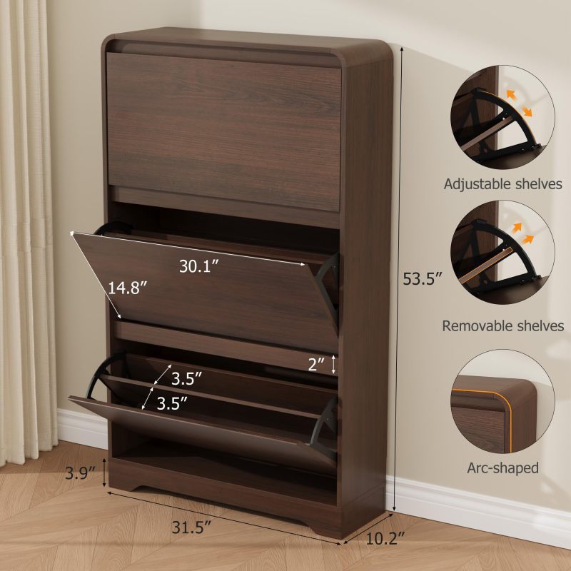 Image of Garvee Hidden Shoe Cabinet, Brown