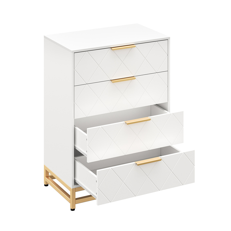 Image of Gaomon Dresser With 4 Drawers, Wood Dresser For Bedroom, Tall Dresser Chest Of Drawers, Fabric Storage Dresser With Sturdy , Handle, White
