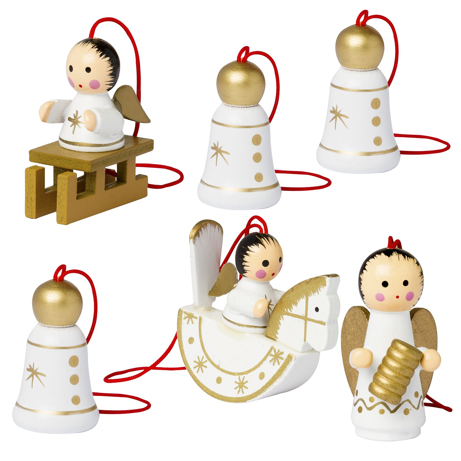 Image of Brubaker 6pcs Set Christmas Tree Ornaments And Christmas Bells - Natural Wooden Tree Decorations Hand-painted For The Christmas Tree - Christmas Ornaments