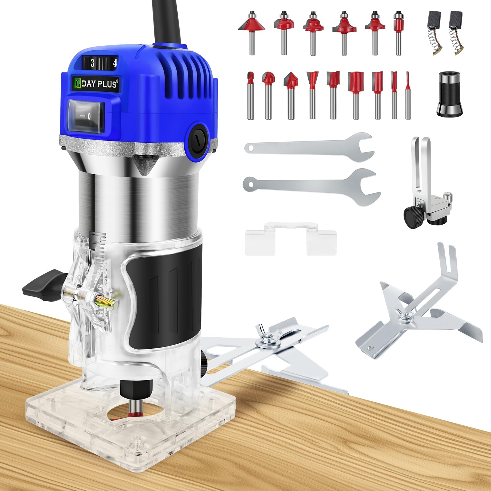 Image of Professional Compact Router Trimmer, Handheld Wood Edge Trimmer, 27000 Rpm, With 15-piece Wood Grooving Router Bit Set, 6. Router Bits For Woodworking & Precision Cutting