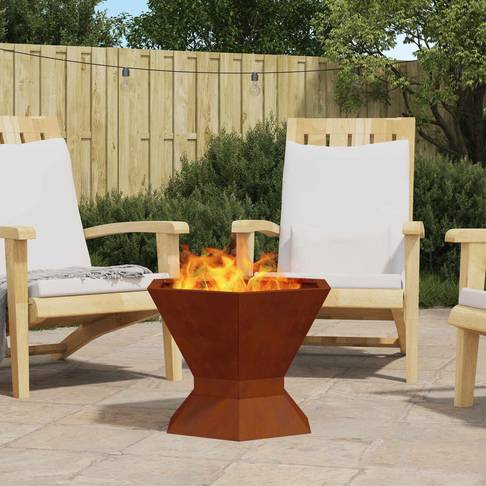 Image of Fire Pit, Rustic Optic 50 X 50 X 40 Cm, Garden And Terrace, Modern Fire , Hexagonal, Steel, , Cozy Decor, Heating Solution