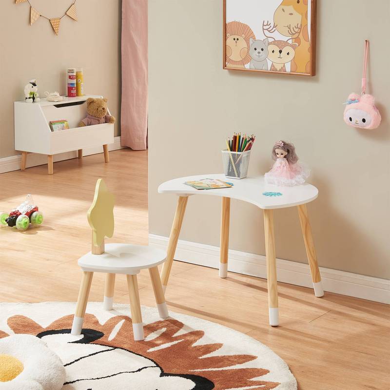 Children's Desk With Chair Lallega In Moon And Pine Wood + Mdf