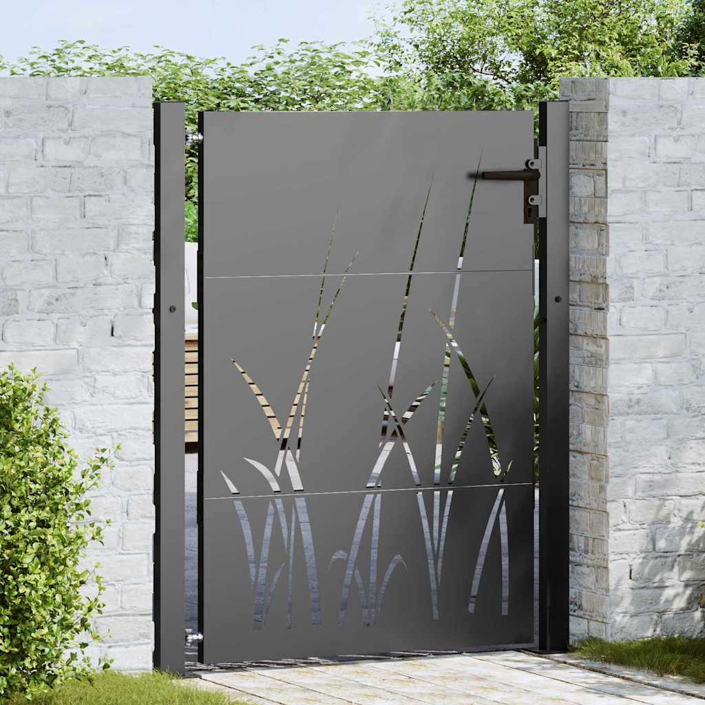 Image of Vidaxl Garden Gate Black 110 X 130 Cm Powder-coated Steel, Stylish Garden Gate, Sturdy Entrance, Modern Metal, , Weather-resistant For