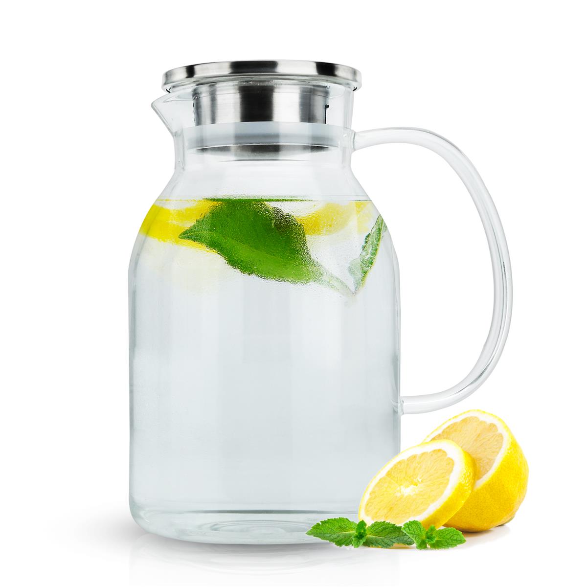 Image of Carafe With Filter Transparent 1.8l Jug Made Of Glass With Handle And Removable Filter Lid - Heat Resistant Suitable For Hot And Cold Drinks, Tea, Coffee, Water