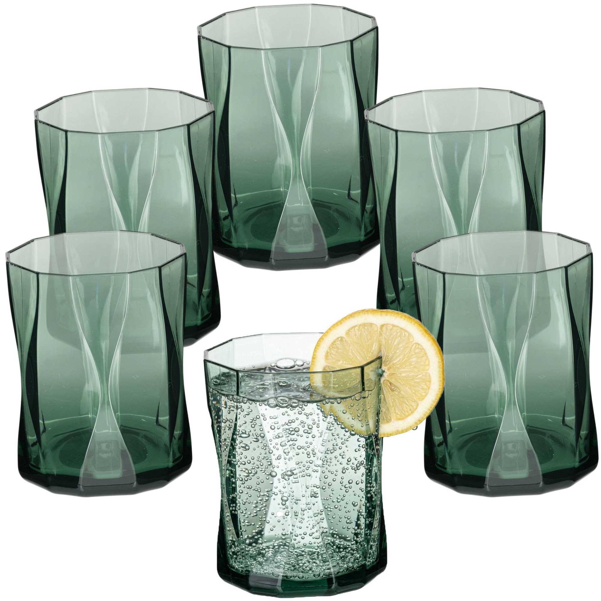 Image of 6x Acrylic Camping Glasses 300ml Green - Drinking Glass Acrylic Glass Water Glass Plastic Look Picnic Cup For Kids Seniors Long Drink Cocktail