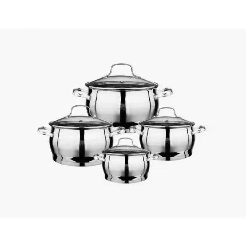 TEMU Bateria de cocina de 4 piezas en acero inoxidable con sus tapaderas de cristal para todo tipo de cocina