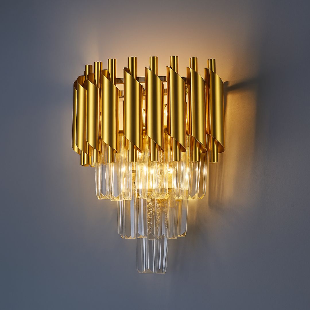TEMU Petito en Cristal, Diamètre 25 cm, 2*E14, Or Brillant, 25 cm de Diamètre, 35 cm de Hauteur, Matériau Cristal - Verre - Métal, 2 Lumineuses,