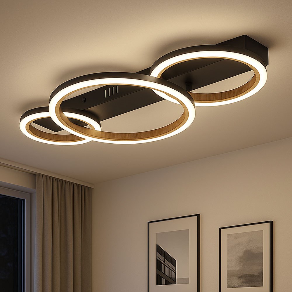 Image of Ceiling Lamp Ring Living Room Light Led Ceiling Light Wood Optic Bedroom Lamp, 40w 1370lm Warm White, Lxh 58 X 7 Cm