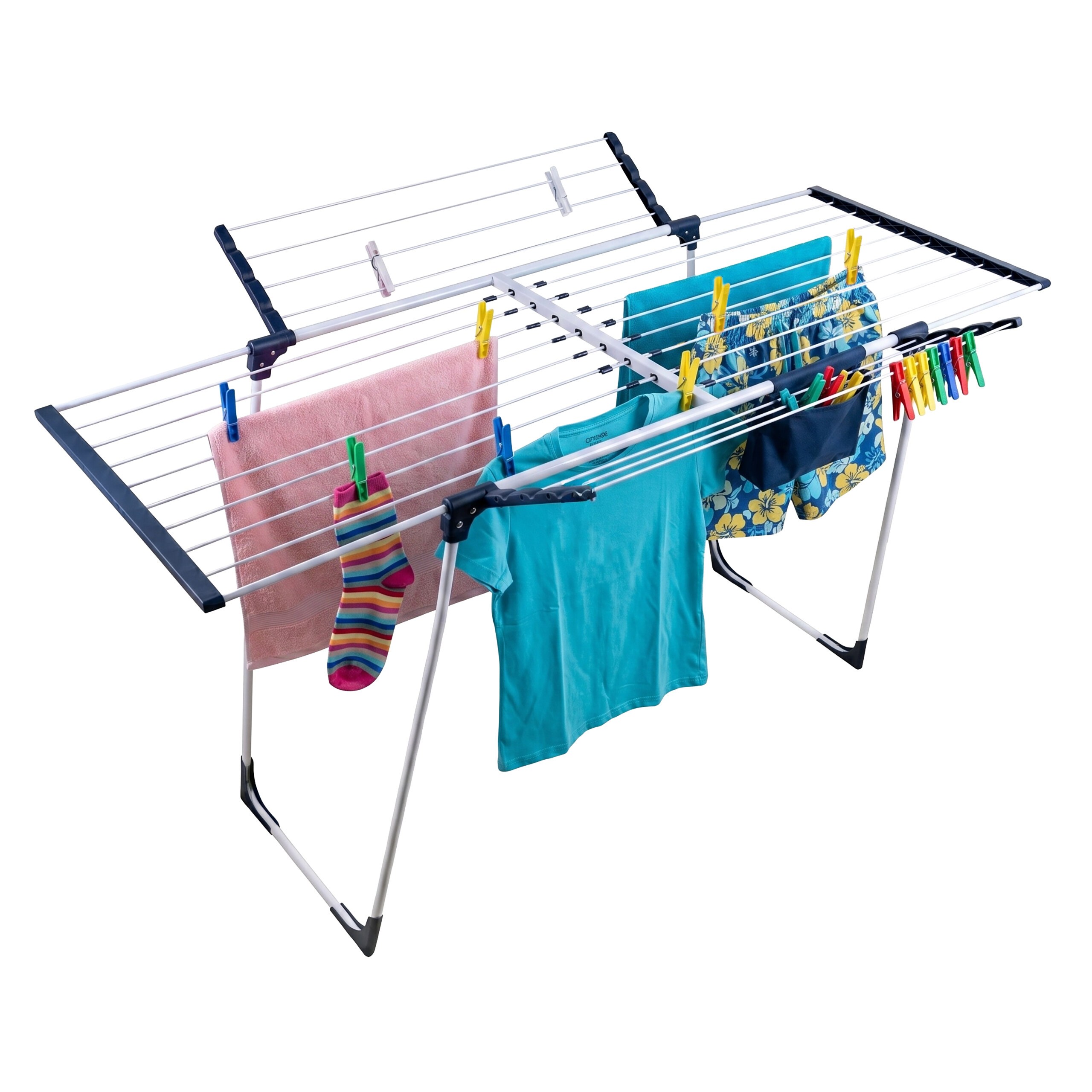 Laundry Drying Rack In White/blue - (w)98–161.5 X (h)96.5 X (d)95 Cm