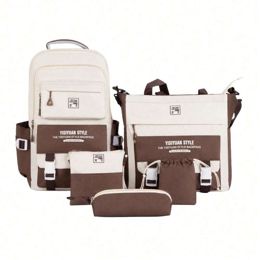 TEMU Large Capacity Student Backpack Set, Solid Color Lightweight Back To School Kit With Crossbody Bag, Pencil Case And Coin Purse