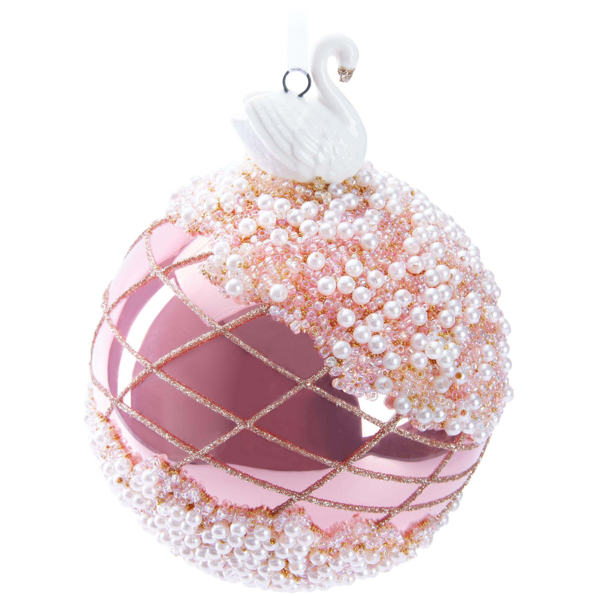 Image of Brubaker Premium Pink Christmas Ornament With Figure - Hand-decorated Ball - 10 Cm Christmas Tree Decoration With Pearl Embellishments And Glitter - Christmas Decor Christmas Tree Ornament