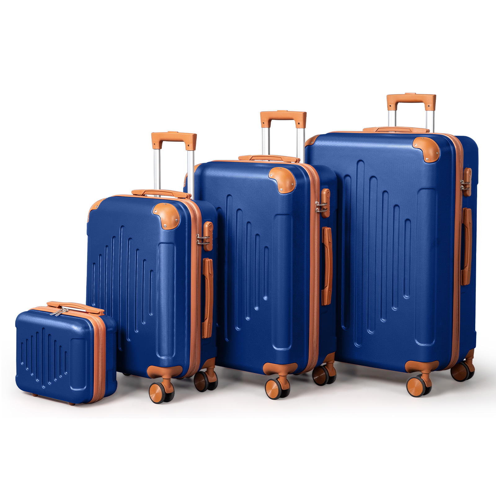 TEMU White & Brown Pp Hardshell Luggage Set, 4pcs Expandable Suitcase With 360° Spinner Wheels - Lightweight Durable Hard Side Travel Cases