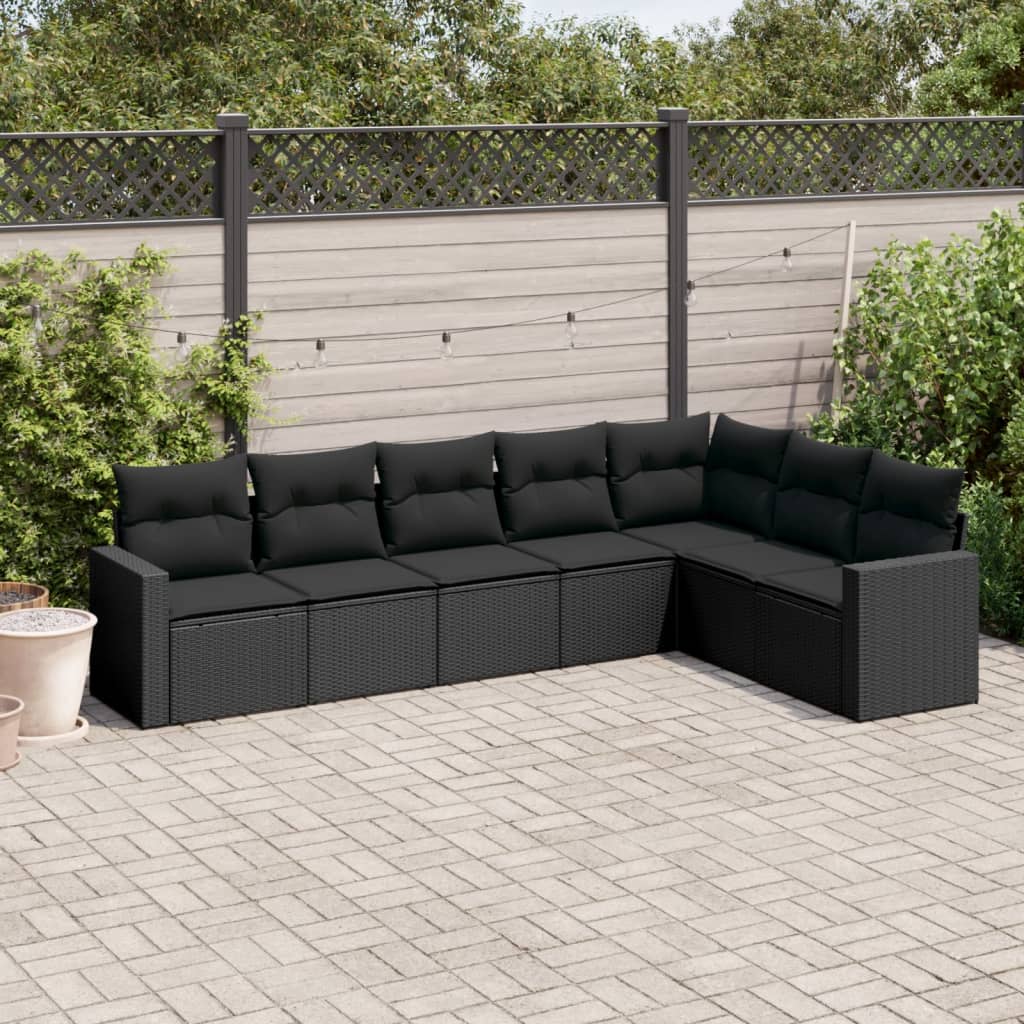 Image of Vidaxl Garden Sofa Set, Garden Furniture Set With Cushions, Seating Group For , Modular Garden Sofa Lounge, Table With Glass Top, Poly Rattan