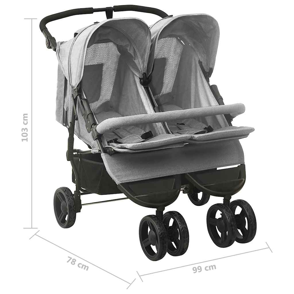 Lichtgrijze Stalen Dubbele Kinderwagen - Babywagen, Lichtgewicht Dubbele Kinderwagen, Opvouwbare Dubbele Kinderwagen, Gezinswagen, Kinderaccessoires