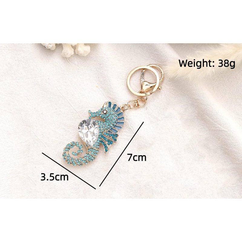 Seahorse Keychain with Rhinestones, Alloy Beach Summer Holiday Keychain for Women, Decorative Bag Charm, Car Key Holder