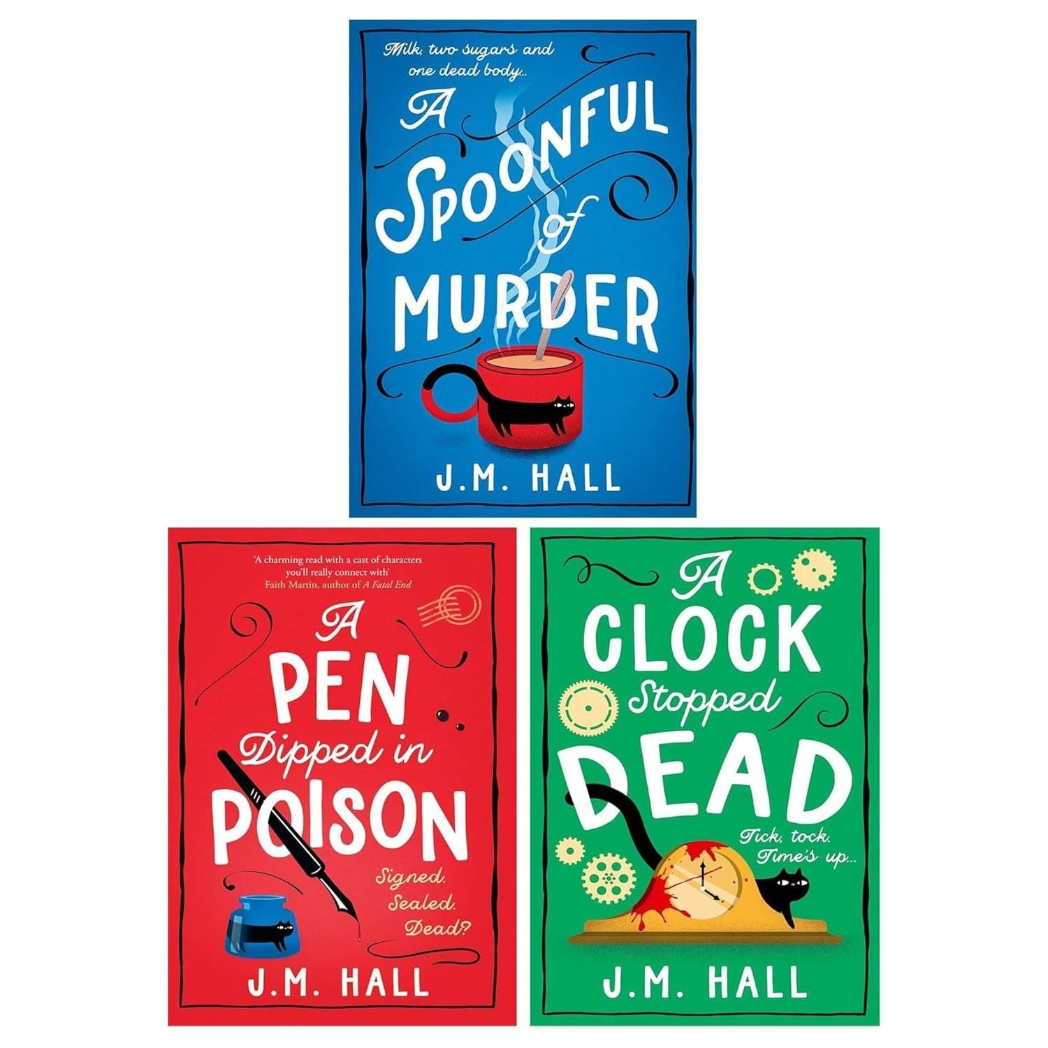 TEMU Retired Teacher Mystery By J.m Hall 3 Books Collection Set (a Spoonful Of Murder, A Pen Dipped In Poison & A Clock Stopped Dead)