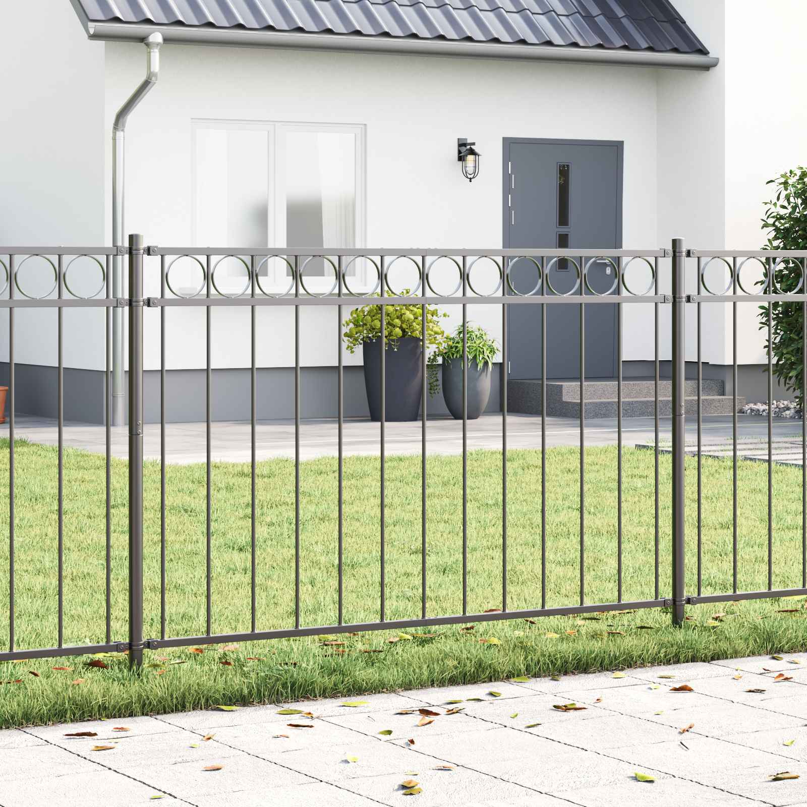 Image of Fence Element 170 X 150 Cm Steel Grey, And Terrace Fencing, Construction, Steel Fence, Outdoor Barrier, Patio Divider, Yard Protection