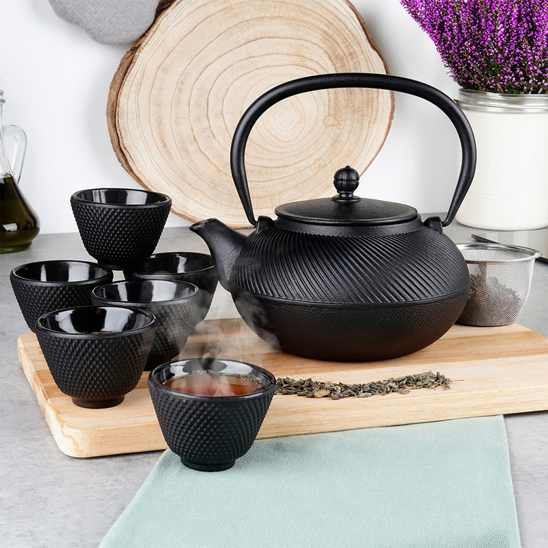 Tea Kettle With A Cast-iron Enamel Infuser And Cups Cast Line 1 L / 60 Ml, 8pcs.
