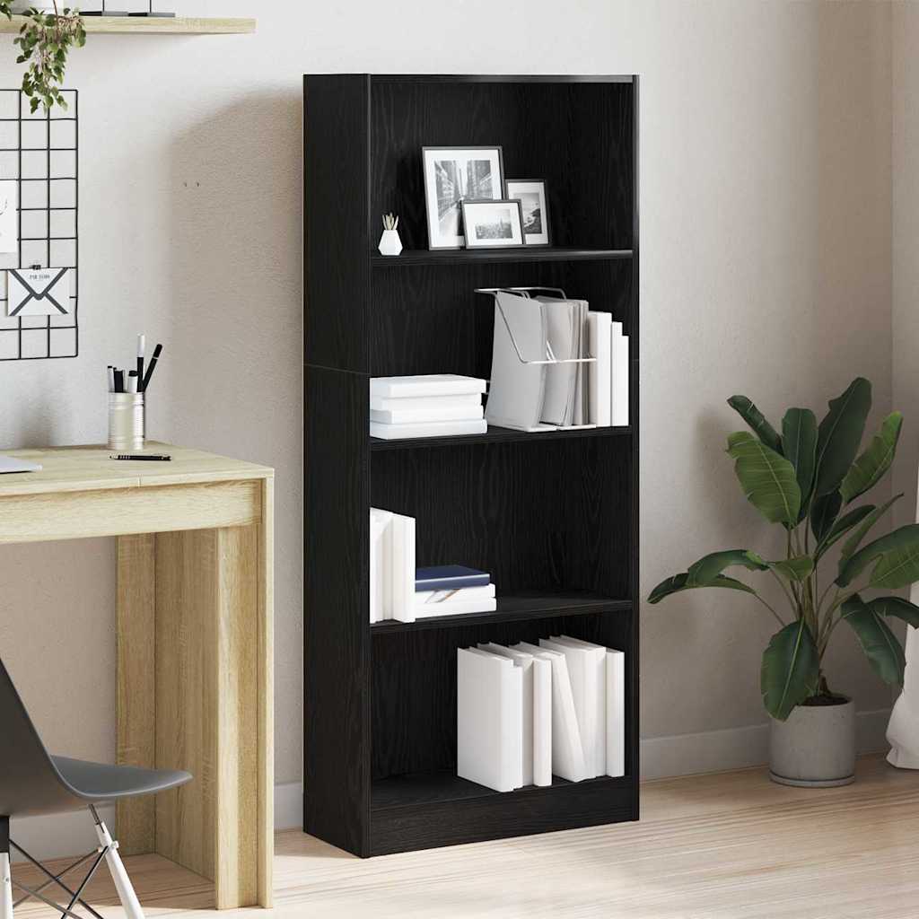 Image of Vidaxl Bookshelf 60 X 24 X 143 Cm - Modern Wooden Shelf For Living Room And Office With 4 Compartments. Freestanding Bookcase Office And To Design Your Library.