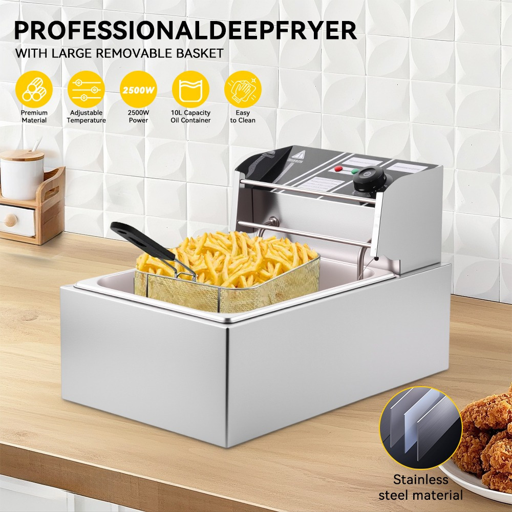 Image of Electric Deep Fryer, 10 Liter Stainless Steel Pan, For Restaurants, Supermarkets, Stands, Snack Bars, Parties, Etc. Ideal For Preparing , , , Fried Chicken