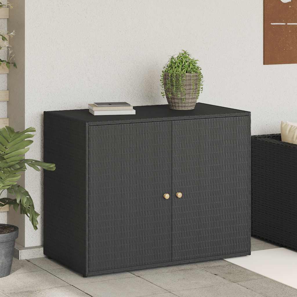 Vidaxl Garden Cabinet 100x55.5x80cm Poly Rattan Household Cabinet Black/grey