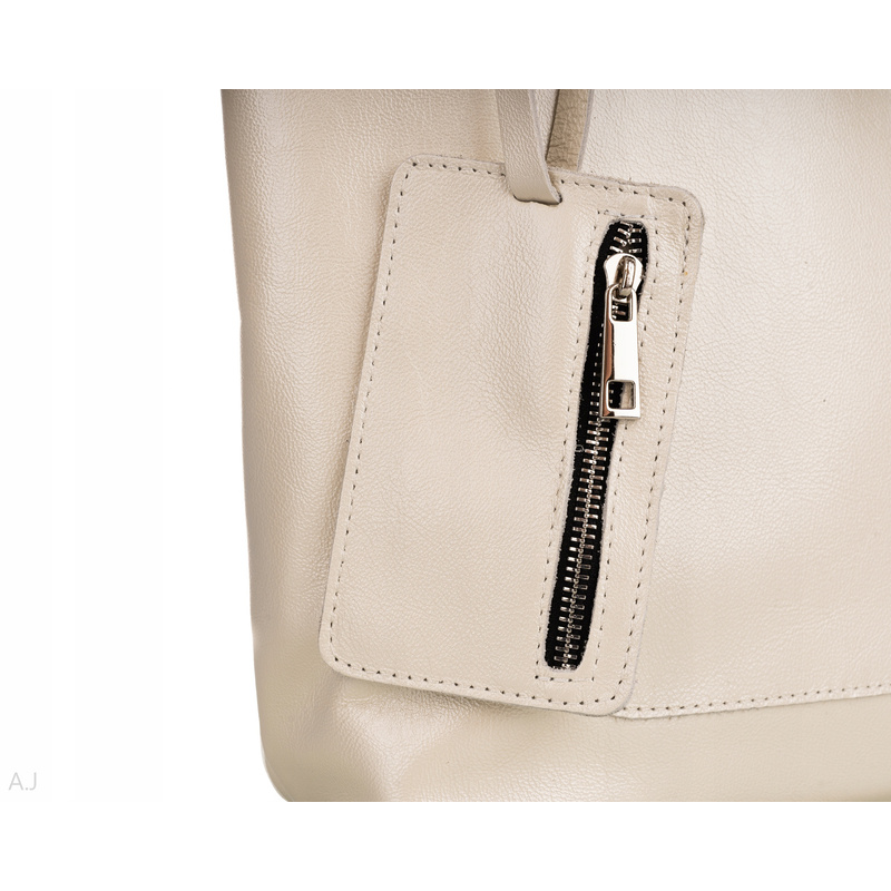 Chic Natural Leather Tote for Women - Light Pearl Elegance, A4 Document Ready, Secure Zipper & Detachable Pouch, Versatile Carry - Spacious Everyday Handbag