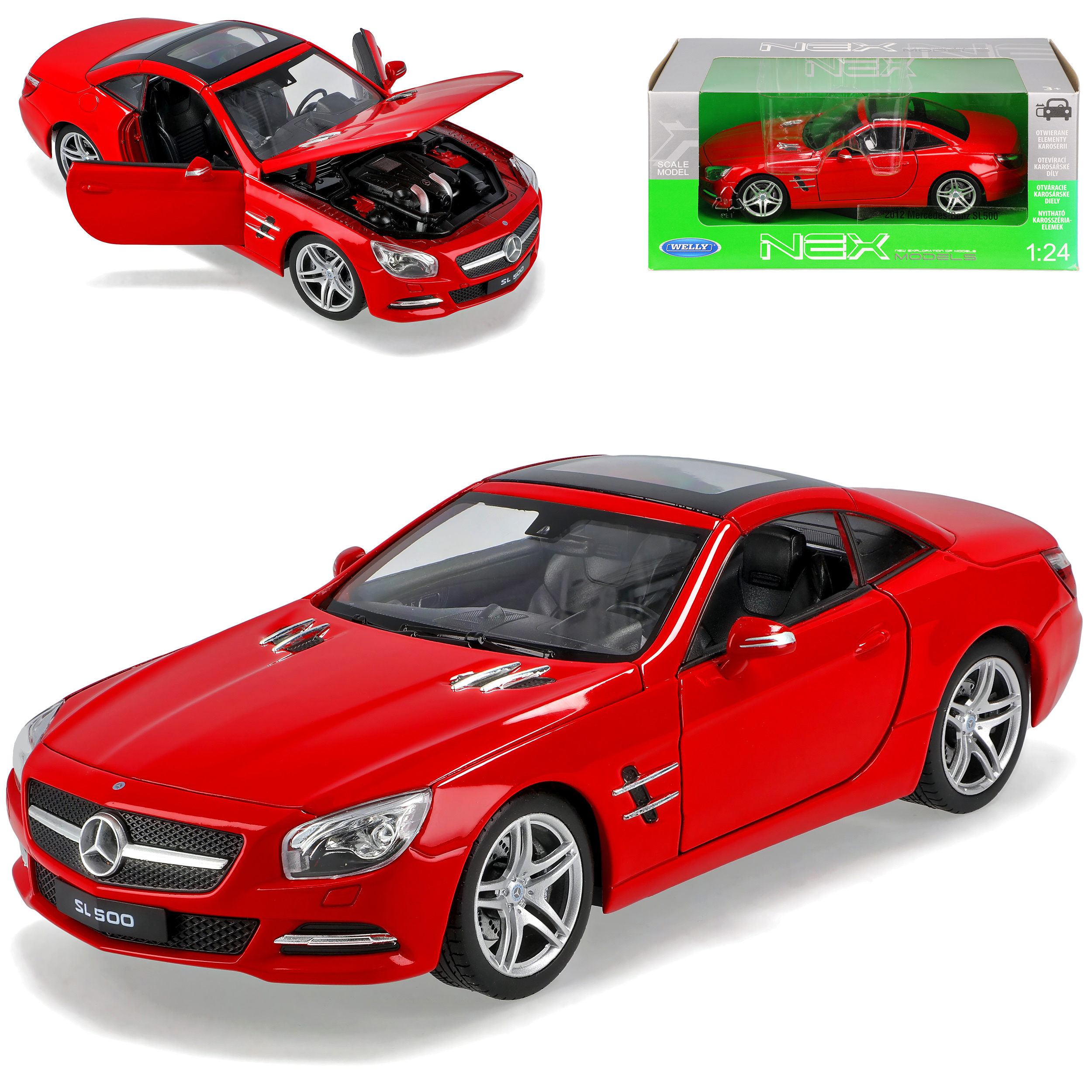 Mercedes-benz Cabriolet Closed Red R231 From 2012 1/24 Welly Model Car