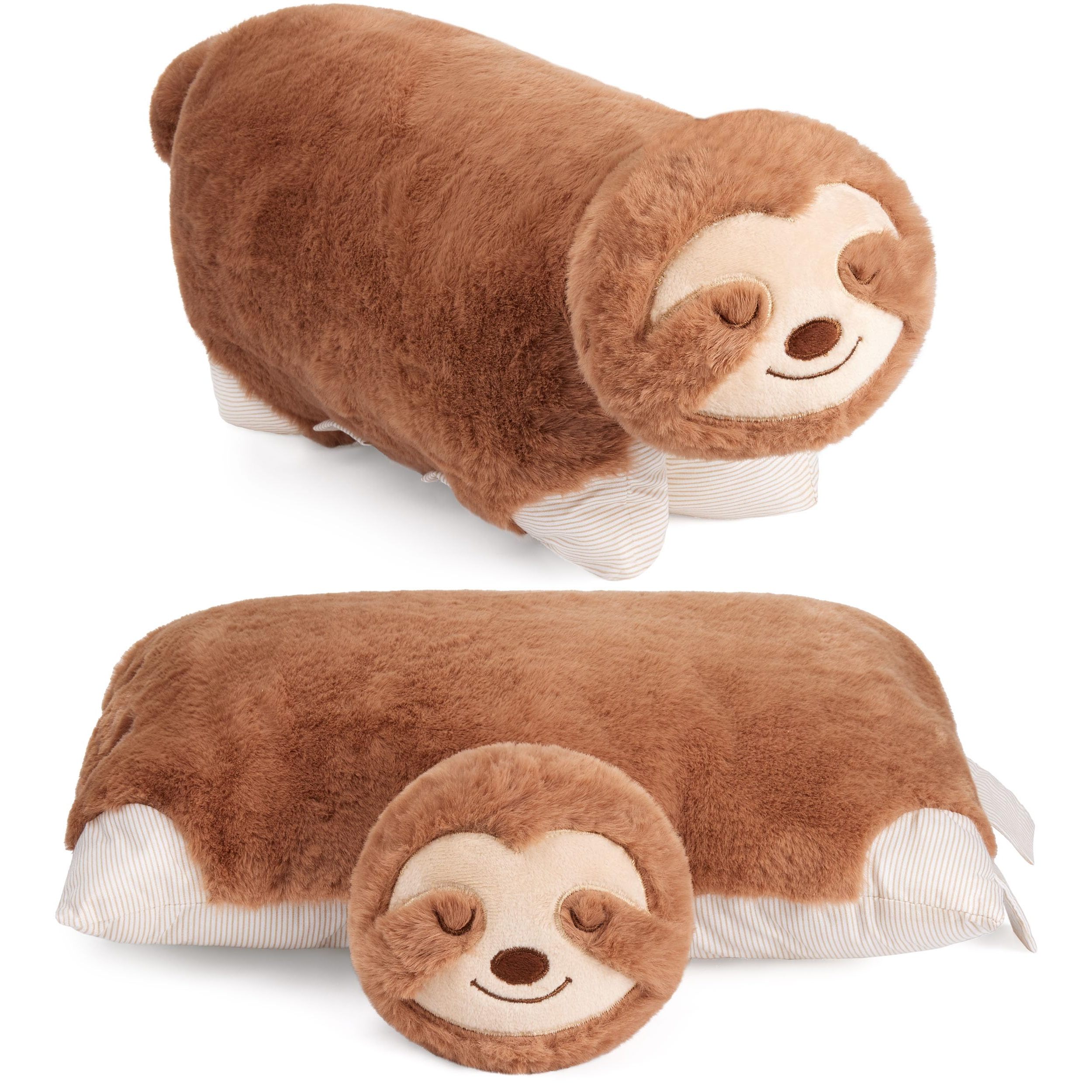 Image of Brubaker Sloth Plush Pillow - 2 In 1 Stuffed Animal And Cuddle Pillow - 40 X 30 Cm Decorative Cushion - Flip-open Children's Plush Pillow With Closure - Animal Pillow Sloth Pillow - Brown